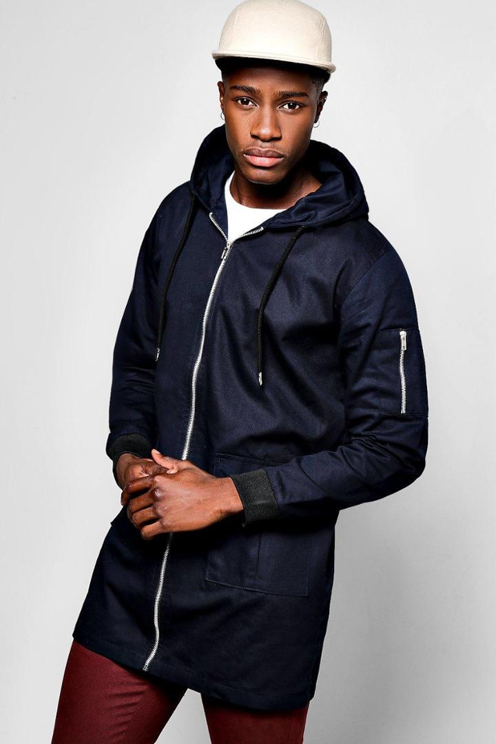 Boohoo Cotton Ma1 Zip Through Hooded Anorak Navy
