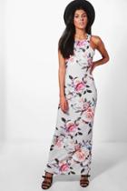 Boohoo Mollie Floral Racer Front Maxi Dress Grey
