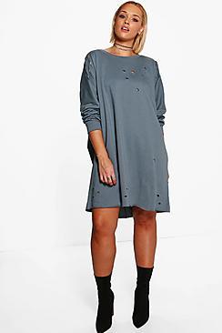 Boohoo Plus Danielle Distressed Sweat Dress