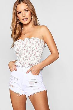 Boohoo Petite Amelia Floral Shirred Bandeau