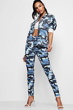 Boohoo Emily Mid Rise Camo Skinny Jeans