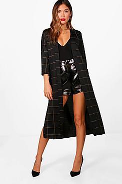 Boohoo Freya Grid Check Collarless Duster