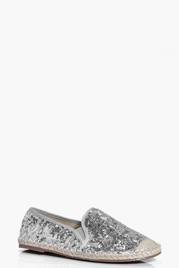 Boohoo Frankie Sequin Espadrille Silver