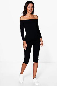 Boohoo Grace Off The Shoulder Top & Crop Leggings