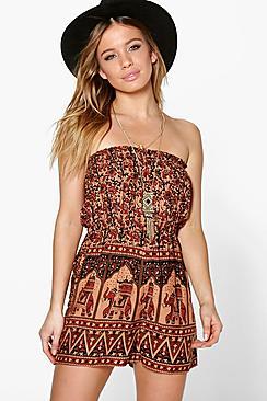 Boohoo Petite Freya Elephant Print Bandeau Playsuit