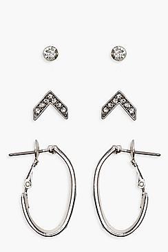 Boohoo Stud & Abstract Hoop Earring Pack