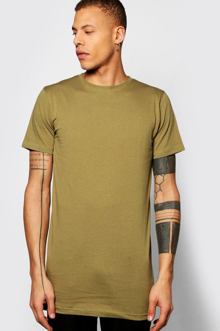 Boohoo Longline T Shirt Khaki