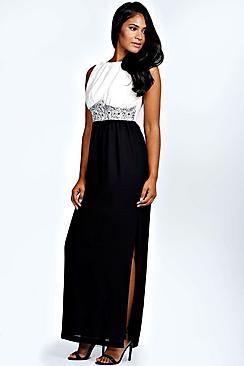 Boohoo Boutique Amy Flower Detail Monochrome Maxi Dress