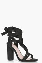 Boohoo Ellie Ribbon Wrap Detail Cylinder Heels Black