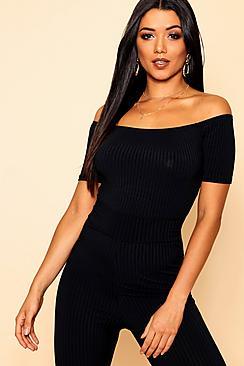 Boohoo Jumbo Rib Bardot Crop