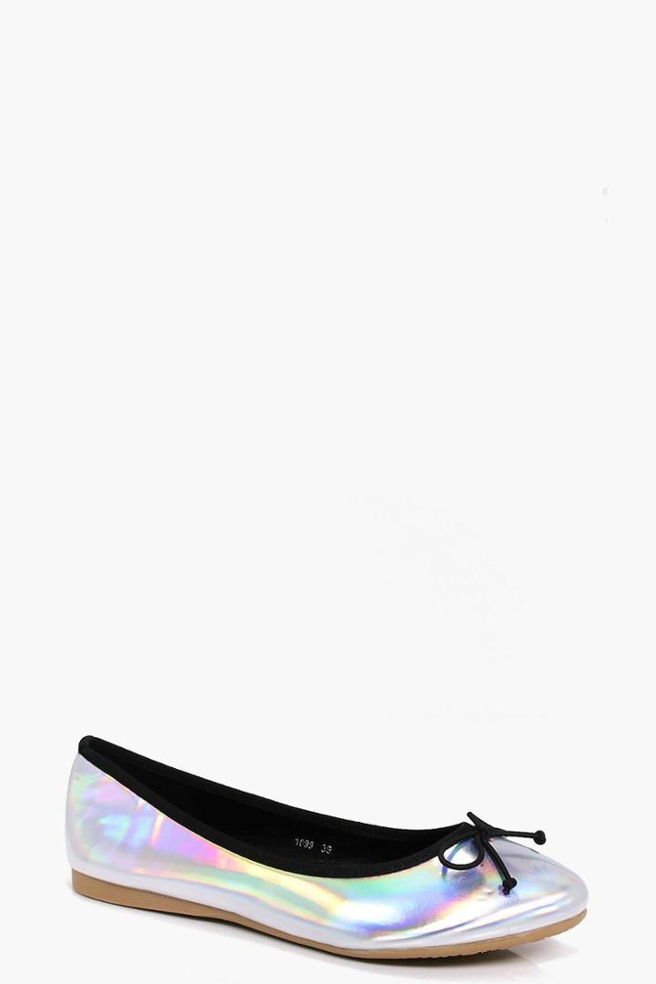 Boohoo Bethany Basic Metallic Ballet Silver