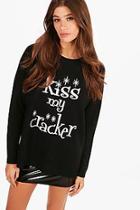 Boohoo Lucy Crew Neck Glitter Kiss My Cracker Christmas Jumper
