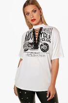 Boohoo Plus Stacey Lace Up Printed Tee