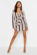 Boohoo Knot Front Striped Skater Dress
