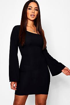 Boohoo Off The Shoulder Rib Bodycon Dress