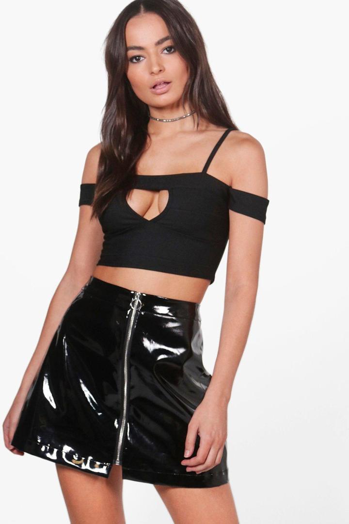 Boohoo Anna Bandage Cut Out Crop Black