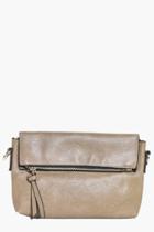 Boohoo Grace Zip Detail Fold Over Clutch Bag Khaki