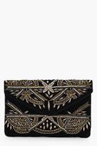 Boohoo Heidi Embroidered Velvet Envelope Clutch Bag