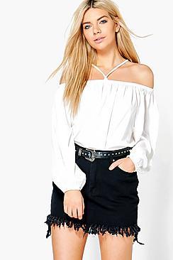 Boohoo Indie Woven Strappy Neck Top