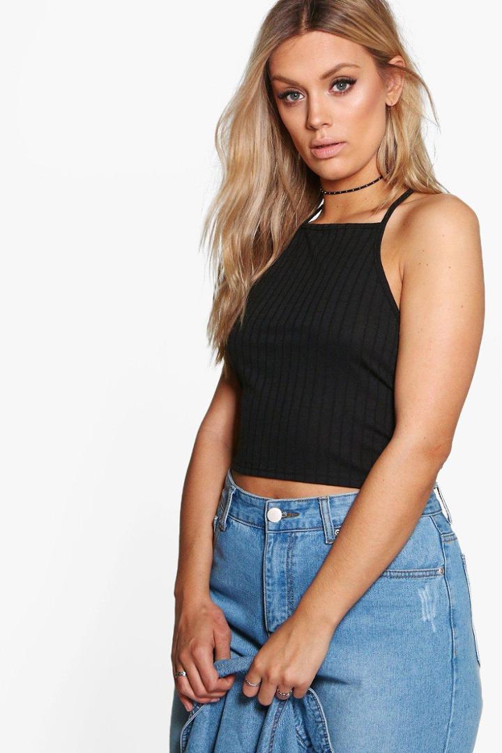 Boohoo Plus Alana Racer Back Strappy Rib Top Black