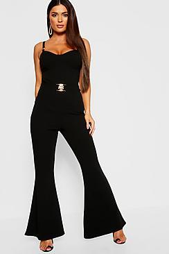 Boohoo Petite Lion Buckle Wide Leg Trouser