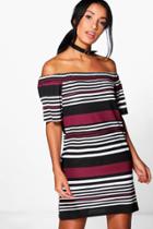 Boohoo Hayley Stripe Off Shoulder Shift Dress Multi