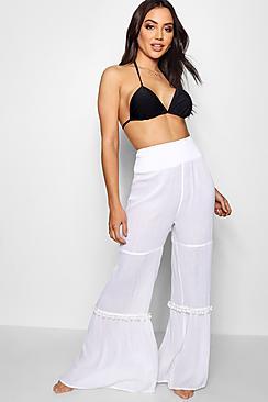 Boohoo Skye Pom Pom Flare Leg Beach Trousers