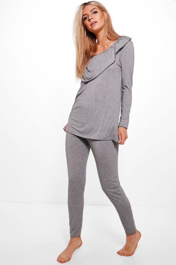 Boohoo Pointed Frill Top & Legging Set Grey