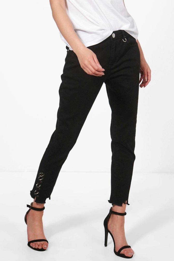 Boohoo Jessie High Rise D-ring Detail Skinny Jeans Black