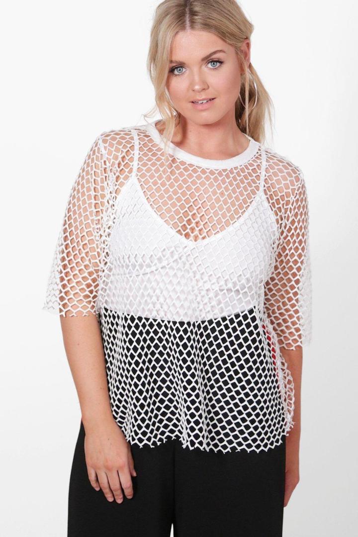 Boohoo Plus Bethany Fishnet Oversize Tee Ivory