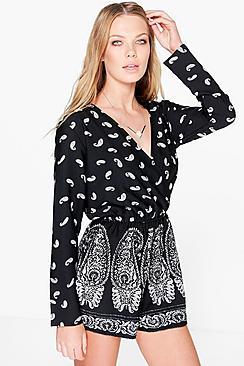 Boohoo Liza Monochrome Plunge Playsuit