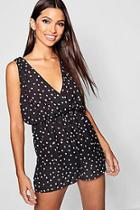 Boohoo Polka Dot Split Back Tie Waist Playsuit