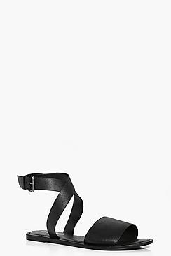 Boohoo Lilly Cross Ankle Strap Leather Sandal