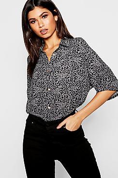 Boohoo Grey Dalmatian Printed Blouse