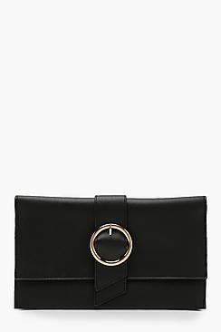 Boohoo Round Buckle & Tab Clutch
