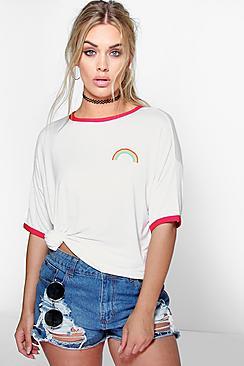 Boohoo Plus Macie Rainbow Oversized Tee