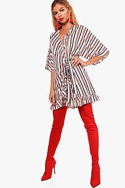 Boohoo Mattie Stripe Batwing Wrap Dress