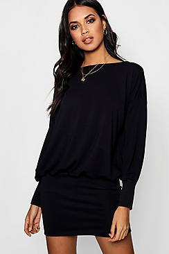 Boohoo Angela Ribbed Hem And Cuff Sweat Dress