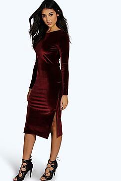 Boohoo Beatrice Velvet Midi Bodycon Dress