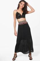 Boohoo Edie Maxi Skirt With Embellished Waistband Black
