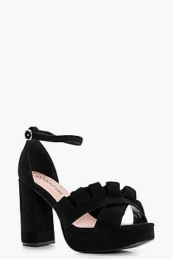 Boohoo Lucie Wide Fit Frill Cross Strap Platform Heels