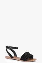 Boohoo Amy Frill Detail Ankle Strap Suede Sandals