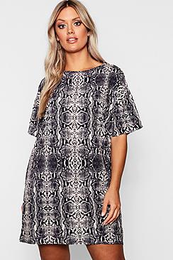 Boohoo Plus Snakeskin Oversized T-shirt Dress