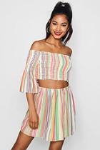 Boohoo Sophie Sheered Bardot Stripe Top Skirt Co-ord