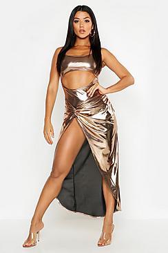 Boohoo Metallic Cut Front Twist Maxi Dress