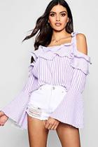 Boohoo Mixed Stripe Frill Tie Shoulder Top