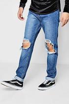 Boohoo Mid Blue Ripped Knee Slim Fit Jeans