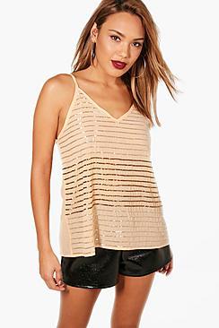 Boohoo Embellished Stripe Sequin Cami