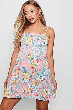 Boohoo Alicia Tropical Print Square Neck Cami Dress