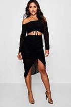 Boohoo El Dobby Off Shoulder Asymmetric Midi Dress